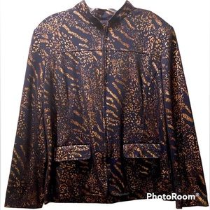 Alferd Dunner~Women’s Tiger Striped Blazer Dark Blue/Gold Size 14